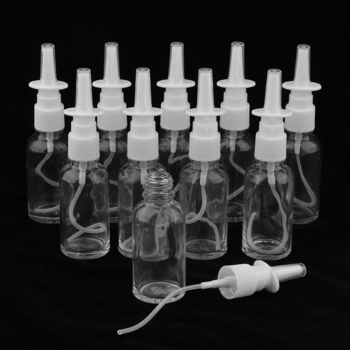 Crofta 10 Pieces 30ml Empty Glass Nasal Spray Bottle Fine Mist Vials Sprayer Clear