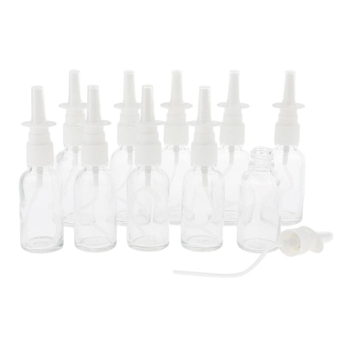 Crofta 10 Pieces 30ml Empty Glass Nasal Spray Bottle Fine Mist Vials Sprayer Clear