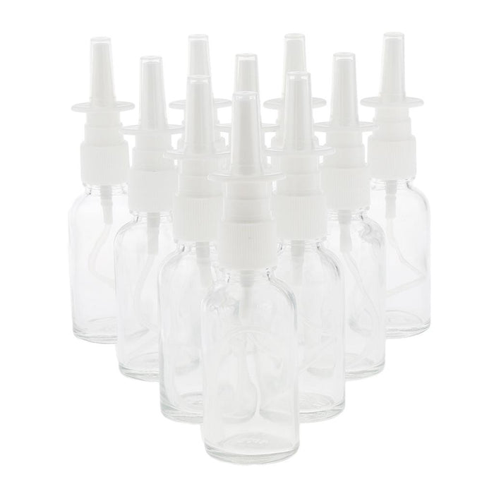 Crofta 10 Pieces 30ml Empty Glass Nasal Spray Bottle Fine Mist Vials Sprayer Clear