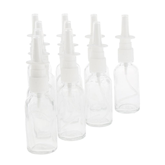 Crofta 10 Pieces 30ml Empty Glass Nasal Spray Bottle Fine Mist Vials Sprayer Clear