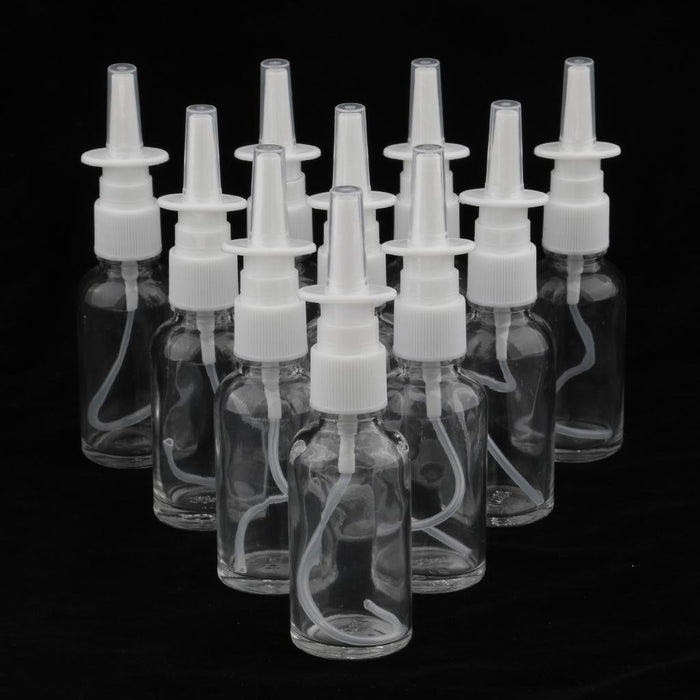 Crofta 10 Pieces 30ml Empty Glass Nasal Spray Bottle Fine Mist Vials Sprayer Clear