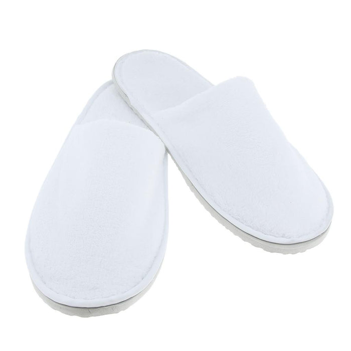 10 Pairs White Closed Toe Disposable Slippers - Fit Most Men and Women - Comfortable/Non-Slip - Perfect for Home, Hotel Commercial Use etc.