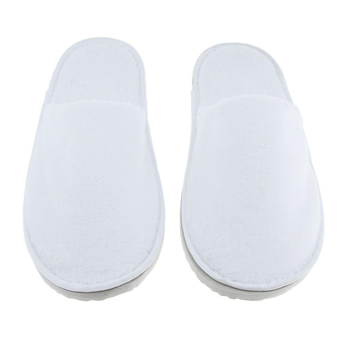 10 Pairs White Closed Toe Disposable Slippers - Fit Most Men and Women - Comfortable/Non-Slip - Perfect for Home, Hotel Commercial Use etc.