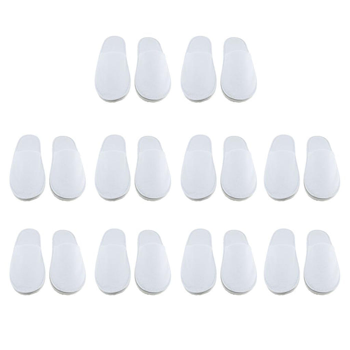 10 Pairs White Closed Toe Disposable Slippers - Fit Most Men and Women - Comfortable/Non-Slip - Perfect for Home, Hotel Commercial Use etc.