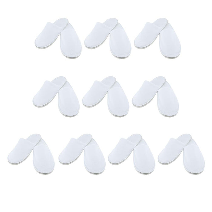 10 Pairs White Closed Toe Disposable Slippers - Fit Most Men and Women - Comfortable/Non-Slip - Perfect for Home, Hotel Commercial Use etc.