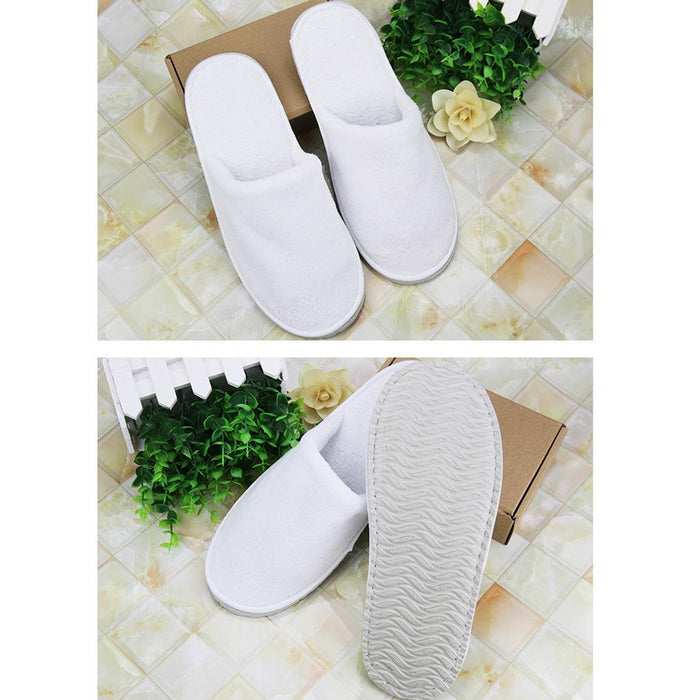 10 Pairs White Closed Toe Disposable Slippers - Fit Most Men and Women - Comfortable/Non-Slip - Perfect for Home, Hotel Commercial Use etc.