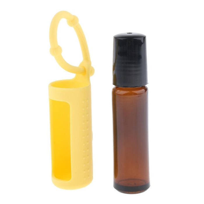 Crofta 10ml Refillable Essential Oil Bottle with Roller Ball+Silicone Cover Yellow