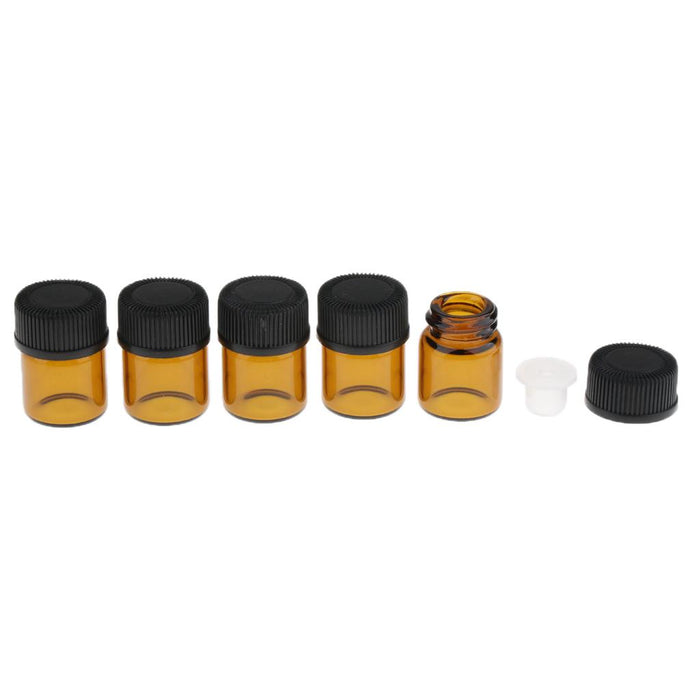 Crofta 100 PCS Amber Glass Essential Oil Bottle with Orifice Reducer black Caps 1ml