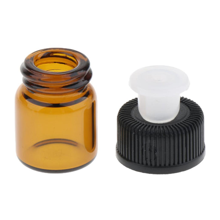 Crofta 100 PCS Amber Glass Essential Oil Bottle with Orifice Reducer black Caps 3ml