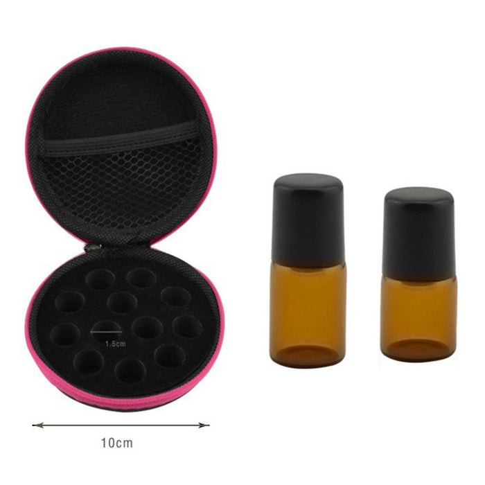 12 Compartment Round Mini Small Essential Oils Bag Travel Storage Carrying Case Zip Pouch Holder For 1ml 2ml Bottles