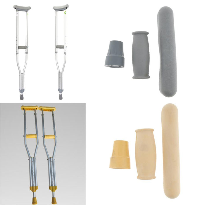 Crofta 1 Set Crutch Accessory Kit Crutch Pad+Handle Grip Covers+Tip Cover Gray