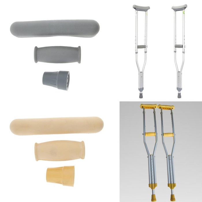 Crofta 1 Set Crutch Accessory Kit Crutch Pad+Handle Grip Covers+Tip Cover Gray