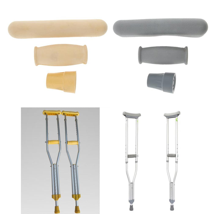 Crofta 1 Set Crutch Accessory Kit Crutch Pad+Handle Grip Covers+Tip Cover Gray