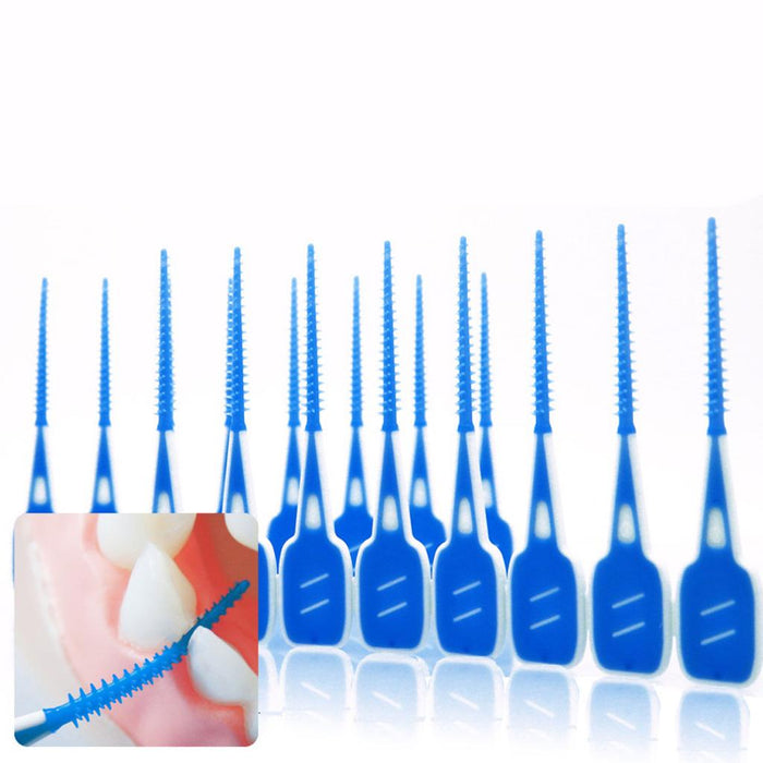 16 Pieces Silicone Interdental Brush, Toothpick Tooth Flossing Oral Hygiene Brush, Tooth Cleaning Tool, for Women Men Blue