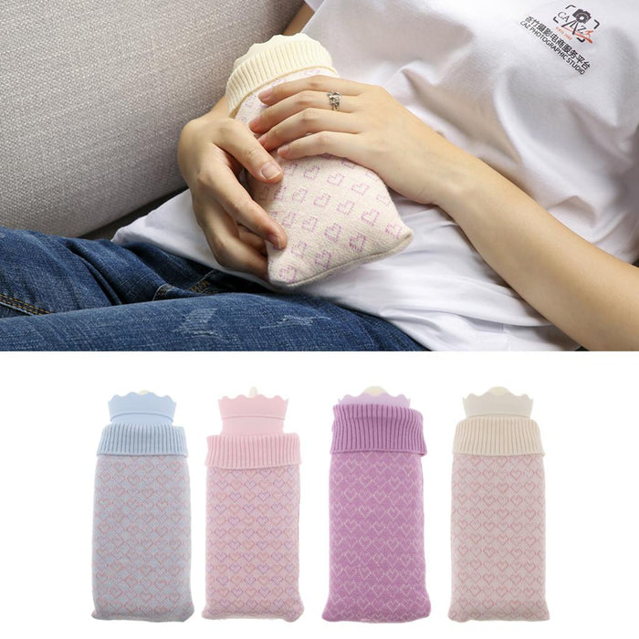 Crofta Portable Heat Water Bag Hot Water Bottle with Knit Cover for Warming Beige