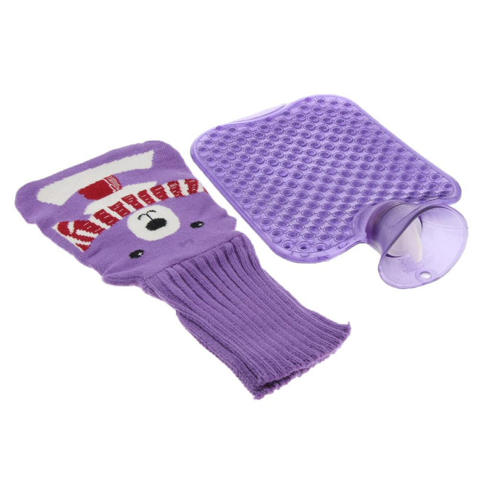 Crofta 2L Durable PVC Massage Thickened Hot Water Bottle with Cloth Cover Purple