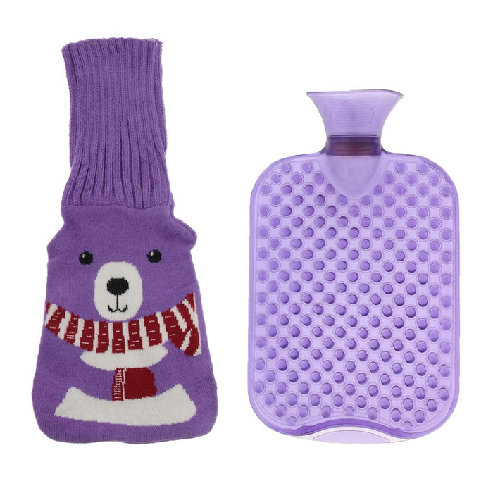 Crofta 2L Durable PVC Massage Thickened Hot Water Bottle with Cloth Cover Purple