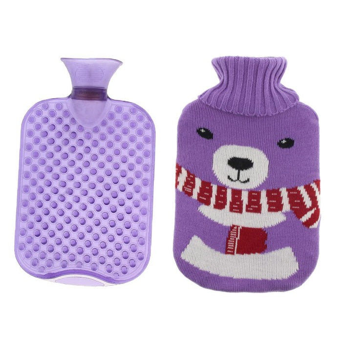 Crofta 2L Durable PVC Massage Thickened Hot Water Bottle with Cloth Cover Purple