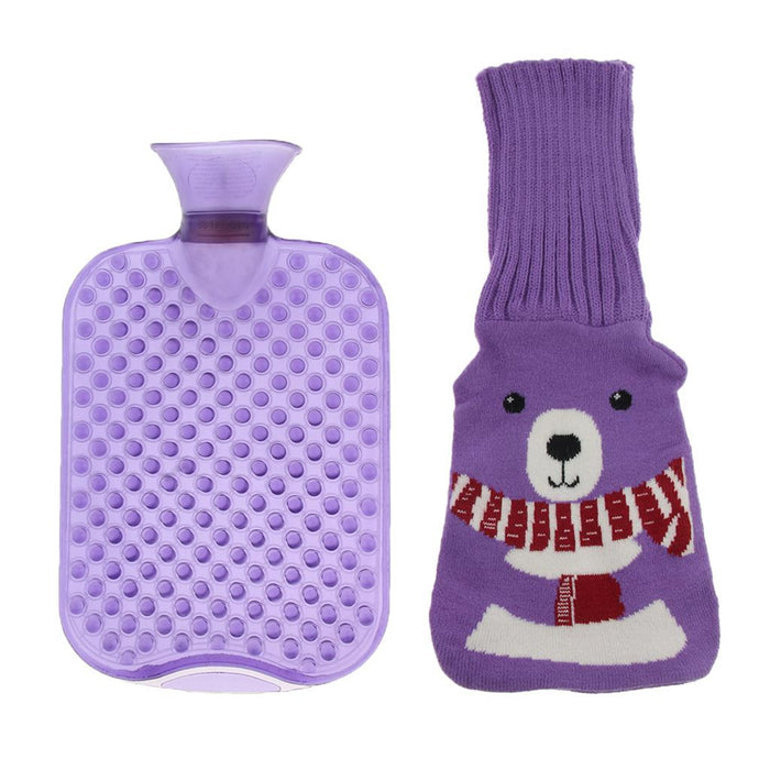 Crofta 2L Durable PVC Massage Thickened Hot Water Bottle with Cloth Cover Purple