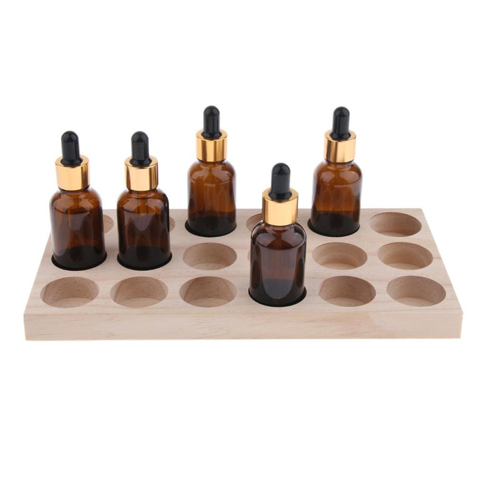 Crofta 18 Slots Essential Oil Holder Display Wooden Storage Case Tray Organizer