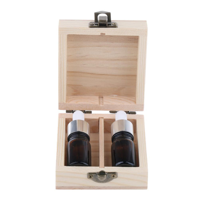 2 Grids 15ml Wooden Essential Oil Storage Box Aromatherapy Organizer Case