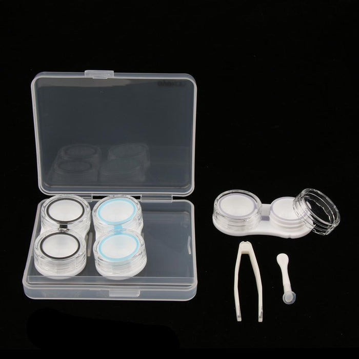 3 Pairs Portable Plastic Clear Contact Lens Boxes Travel Soaking Storage Case Remover Stick Tweezers Kit