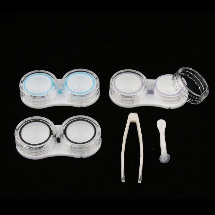 3 Pairs Portable Plastic Clear Contact Lens Boxes Travel Soaking Storage Case Remover Stick Tweezers Kit