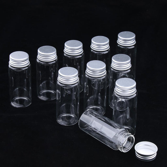 Crofta 10x High Borosilicate Sample Vials Clear Glass Bottles wit Aluminum Cap 65ml