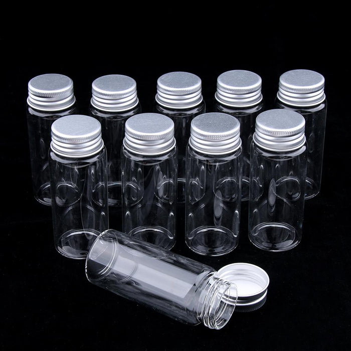 Crofta 10x High Borosilicate Sample Vials Clear Glass Bottles wit Aluminum Cap 65ml