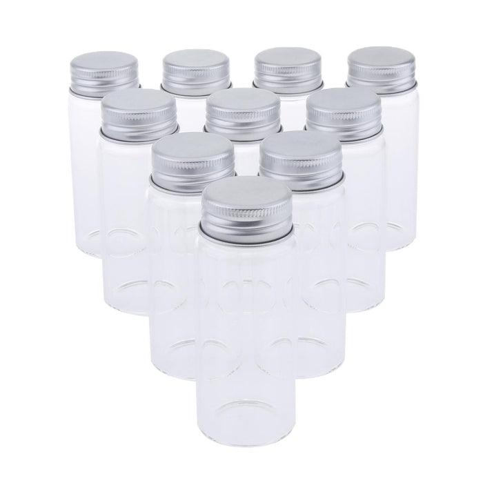 Crofta 10x High Borosilicate Sample Vials Clear Glass Bottles wit Aluminum Cap 65ml