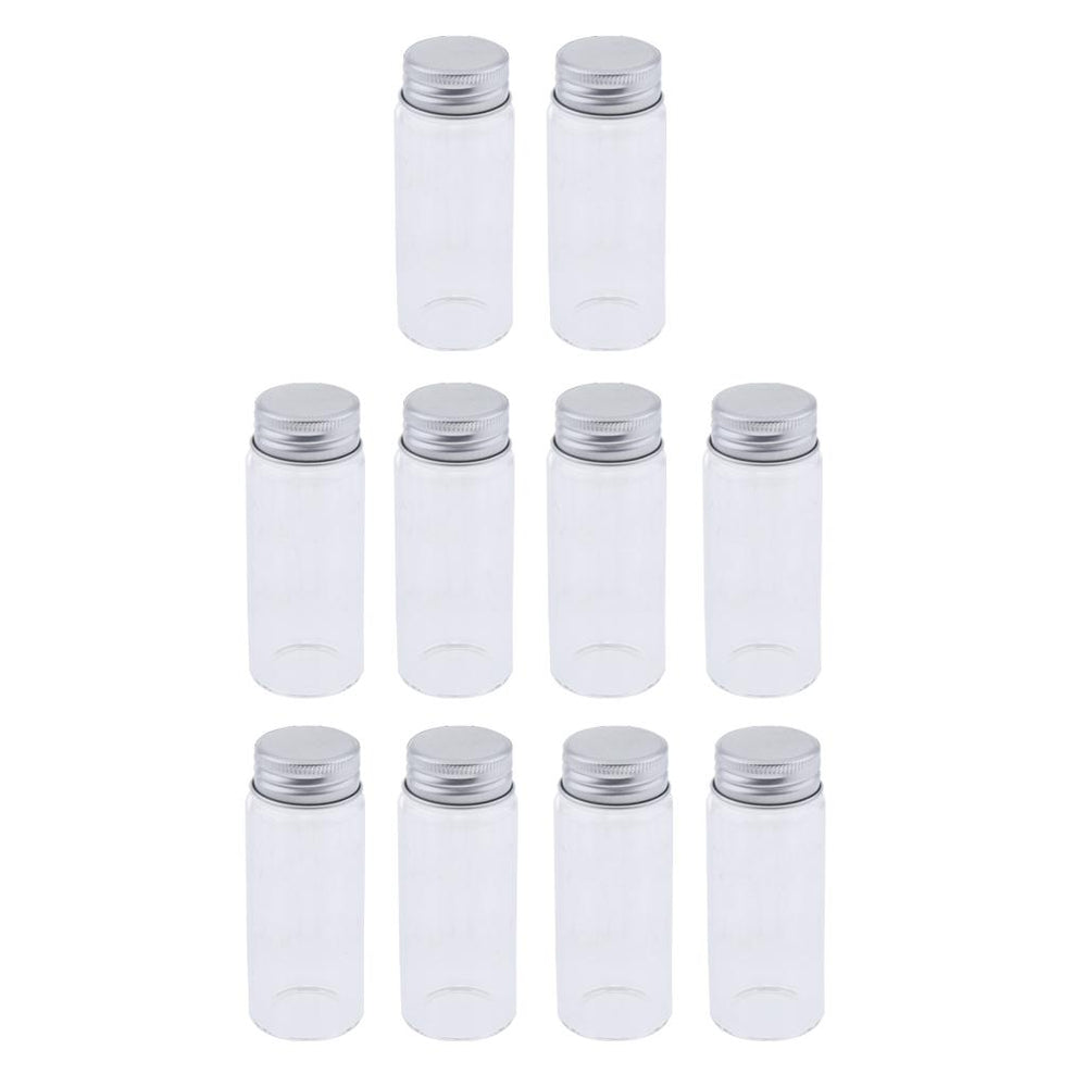 Crofta 10x High Borosilicate Sample Vials Clear Glass Bottles wit Aluminum Cap 65ml