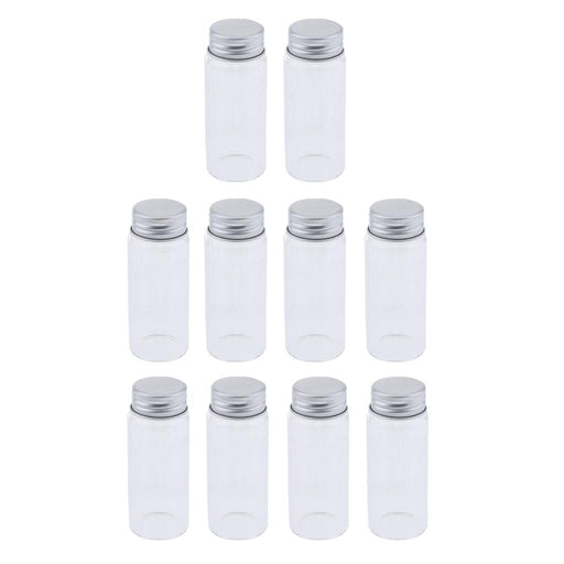 Crofta 10x High Borosilicate Sample Vials Clear Glass Bottles wit Aluminum Cap 65ml