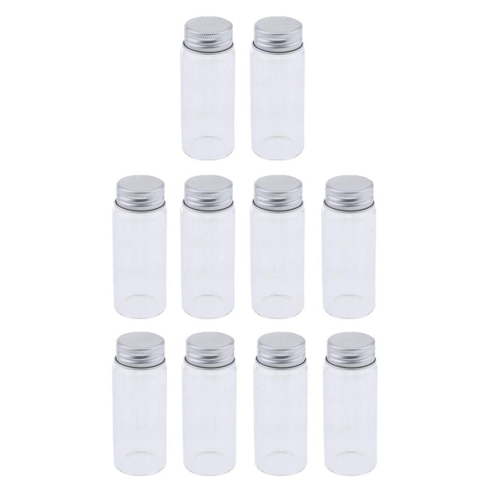 Crofta 10x High Borosilicate Sample Vials Clear Glass Bottles wit Aluminum Cap 65ml