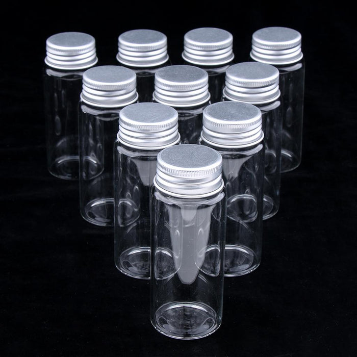 Crofta 10x High Borosilicate Sample Vials Clear Glass Bottles wit Aluminum Cap 65ml