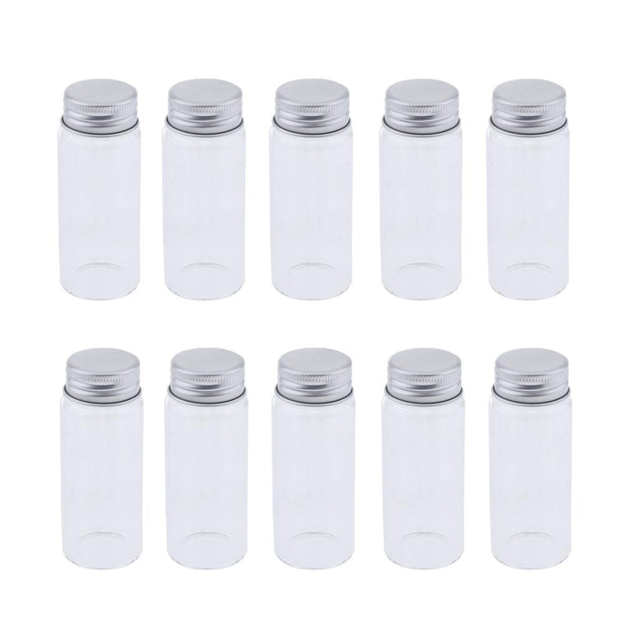 Crofta 10x High Borosilicate Sample Vials Clear Glass Bottles wit Aluminum Cap 65ml