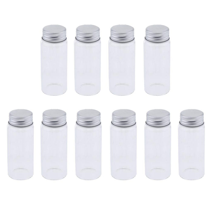 Crofta 10x High Borosilicate Sample Vials Clear Glass Bottles wit Aluminum Cap 65ml