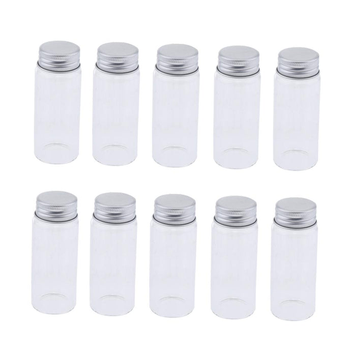 Crofta 10x High Borosilicate Sample Vials Clear Glass Bottles wit Aluminum Cap 65ml