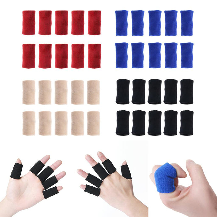 Crofta 10 Pieces Sports Elastic Finger Brace Splint Sleeves Support Protector Black