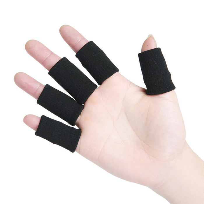 Crofta 10 Pieces Sports Elastic Finger Brace Splint Sleeves Support Protector Black