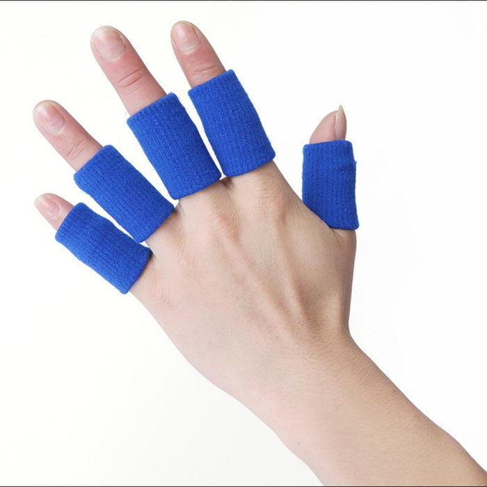 Crofta 10 Pieces Sports Elastic Finger Brace Splint Sleeves Support Protector Blue