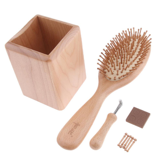 Crofta Wooden Paddle Brush Storage bucket and Cleaner Kit For Men Women Kid Hair 02