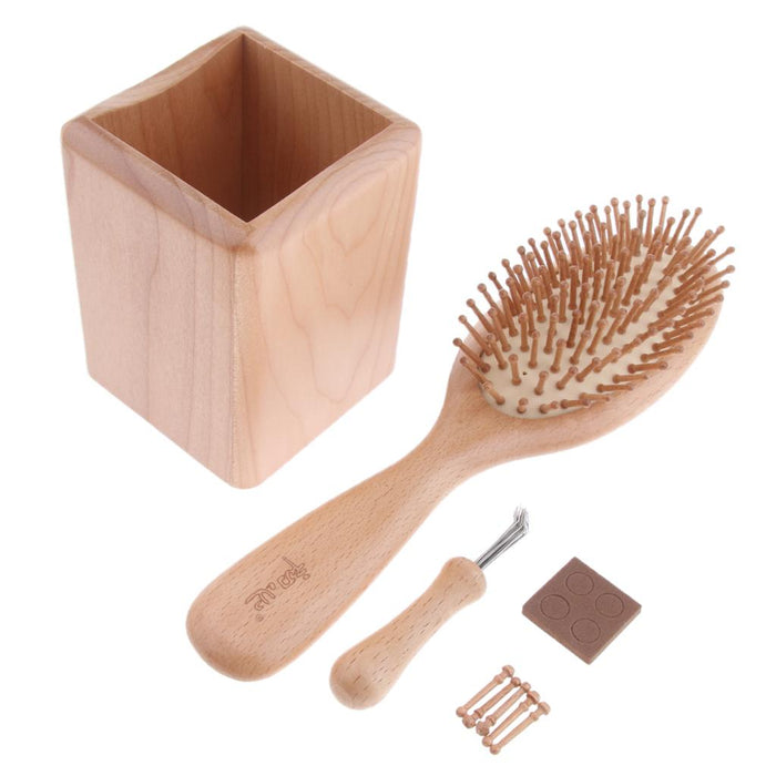 Crofta Wooden Paddle Brush Storage bucket and Cleaner Kit For Men Women Kid Hair 02