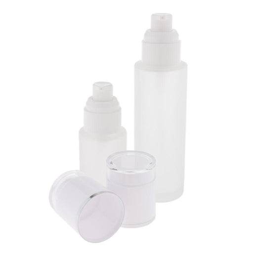 2 Pieces Glass Pumb Bottles Refillable Cosmetic Container 30ml/80ml White