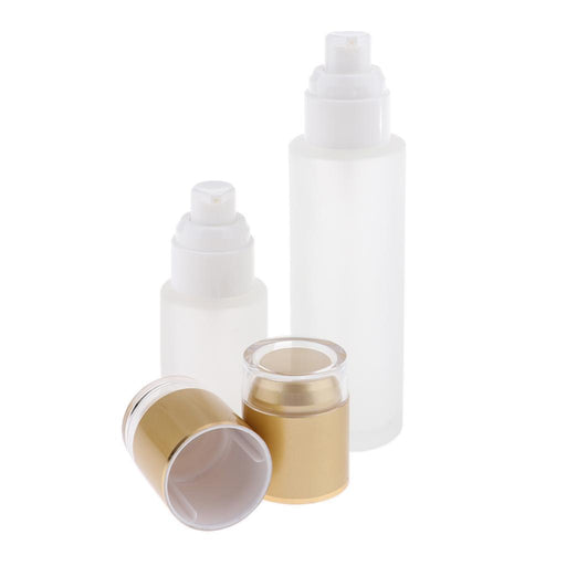 2 Pieces Glass Pumb Bottles Refillable Cosmetic Container 30ml/80ml Golden