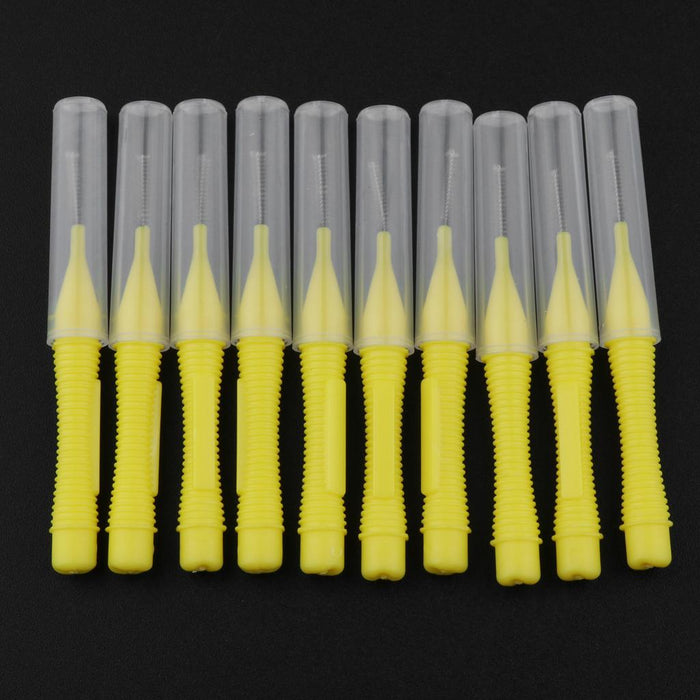 Crofta 10 Pieces Interdental Brush Toothpick Floss Teeth Cleaner Oral Care Yellow