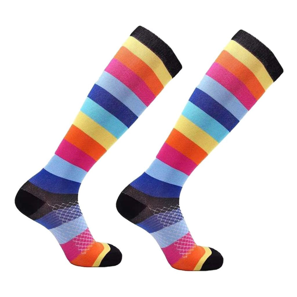 Crofta 1 Pair of Running Sports Leg Support Sleeves Compression Socks M S Rainbow