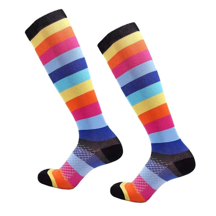 Crofta 1 Pair of Running Sports Leg Support Sleeves Compression Socks M S Rainbow