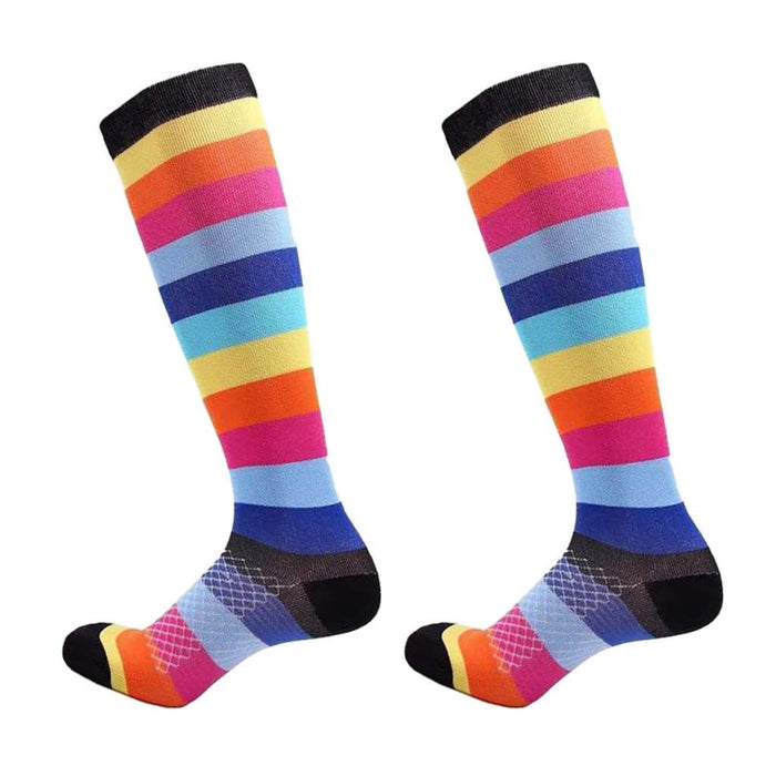 Crofta 1 Pair of Running Sports Leg Support Sleeves Compression Socks M S Rainbow