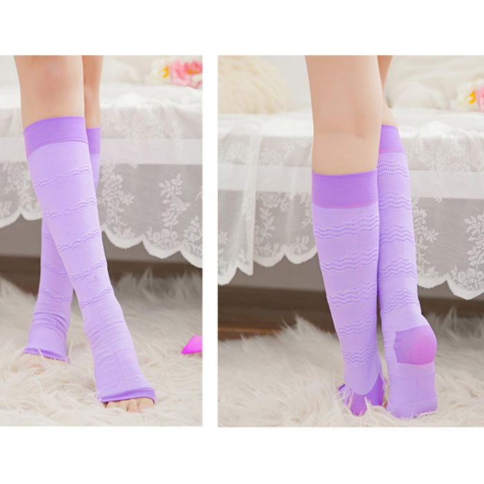 Crofta 1 Pair Women Open Toe Compression Socks Sleeves For Sports Running Purple