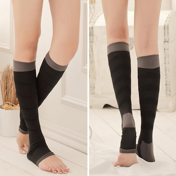 Crofta 1 Pair Women Open Toe Compression Socks Sleeves For Sports Running Black